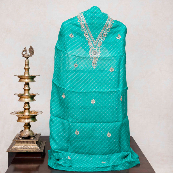 Hand Tie-Dye Kota Silk Kurta & Dupatta with Zari Embroidery
