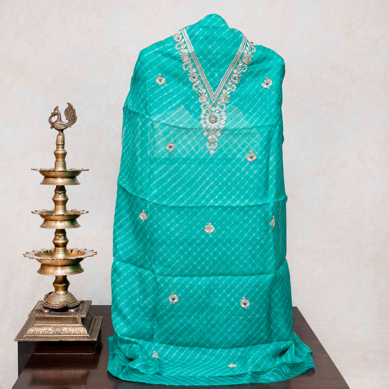 Hand Tie-Dye Kota Silk Kurta & Dupatta with Zari Embroidery