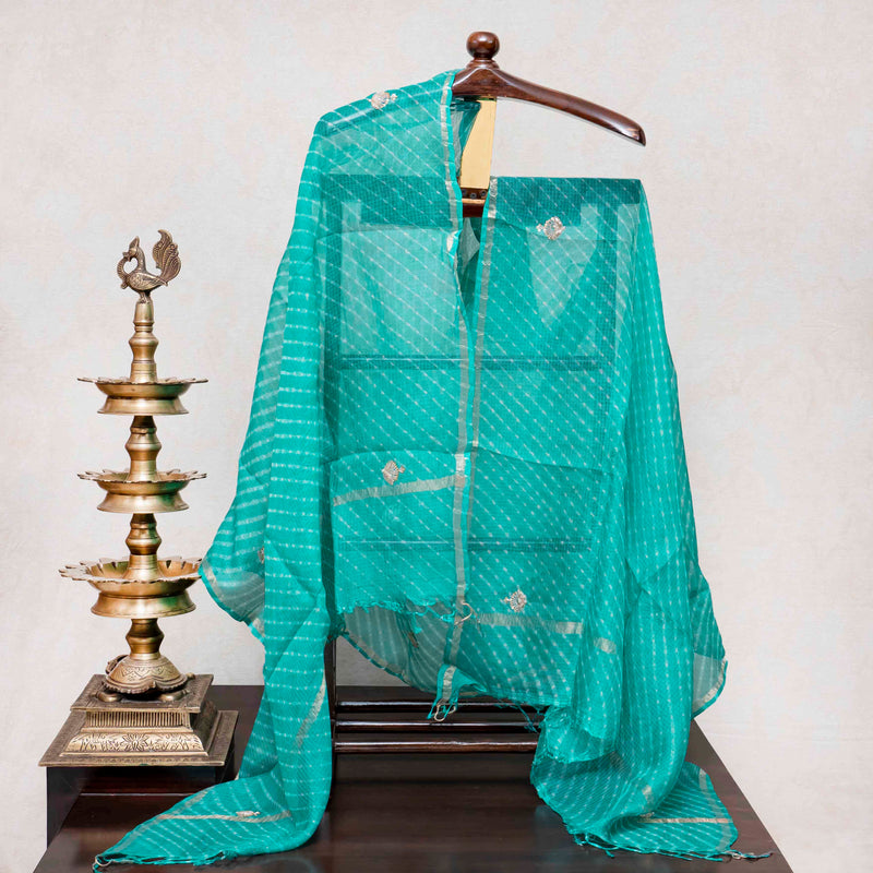Hand Tie-Dye Kota Silk Kurta & Dupatta with Zari Embroidery