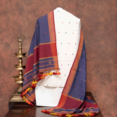 Unstitched Handloom Kala Cotton Mirror Work Suit Set with Kutchi Weave Dupatta