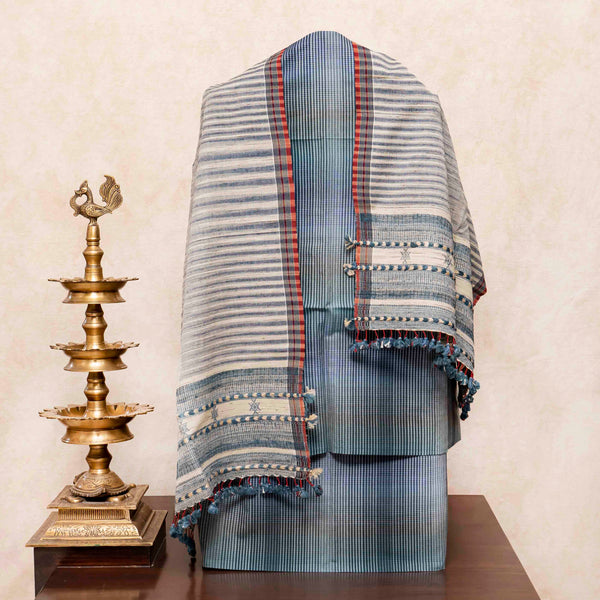 Handloom Cotton Bhujodi Suit Set with Kutchi Weave Stole