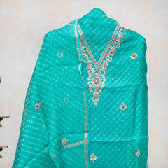 Hand Tie-Dye Kota Silk Kurta & Dupatta with Zari Embroidery