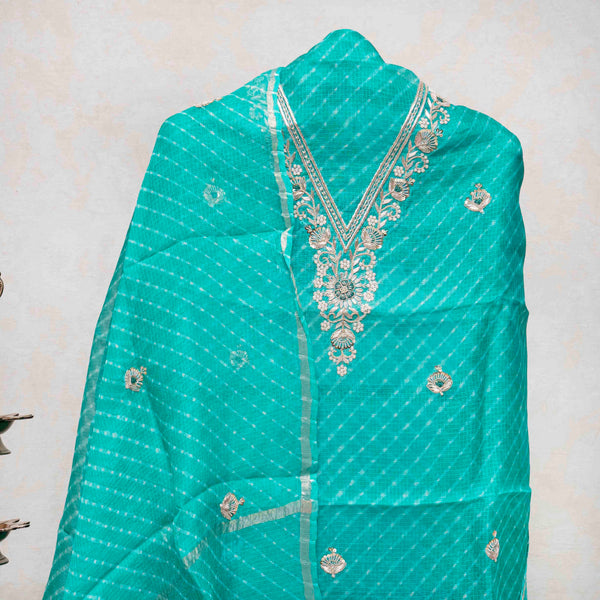 Hand Tie-Dye Kota Silk Kurta & Dupatta with Zari Embroidery