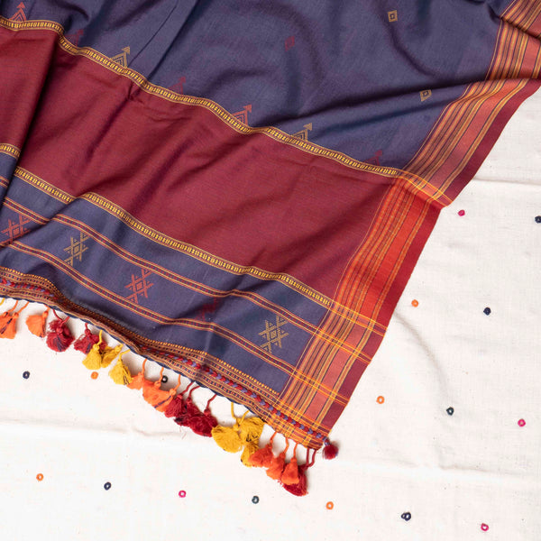 Unstitched Handloom Kala Cotton Mirror Work Suit Set with Kutchi Weave Dupatta