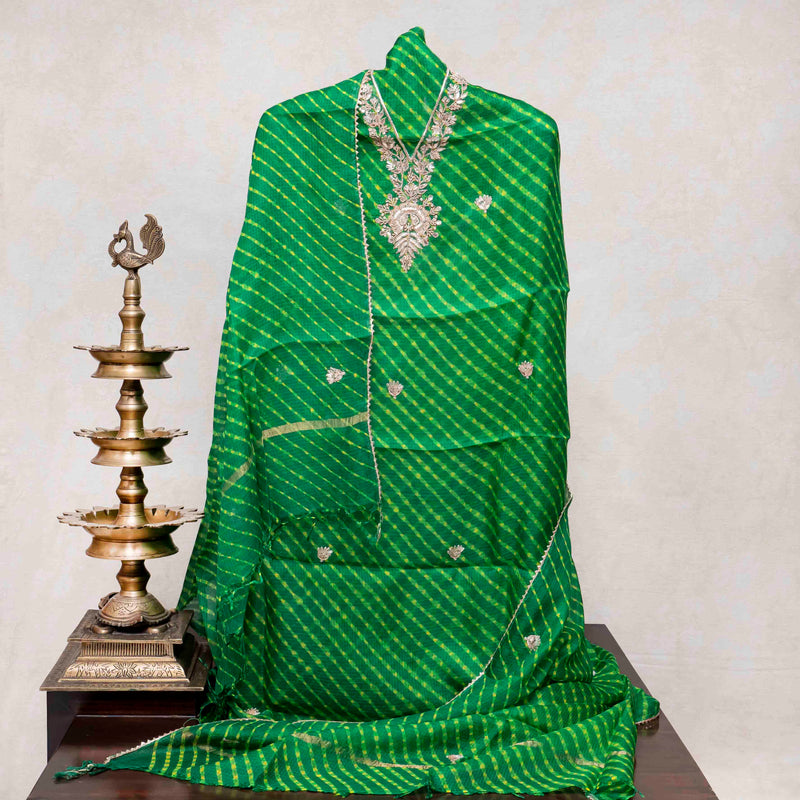 Tie-Dye Kota Silk Suit Set – Zari Hand Embroidery