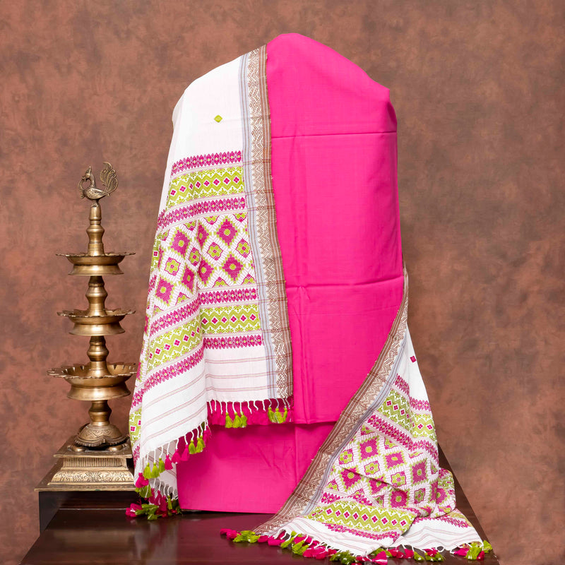 Handloom Cotton Suit Set with Multicolour Woven Dupatta