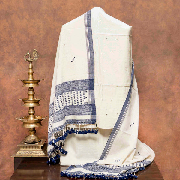 Handloom Kala Cotton Unstitched Suit Set with Mirror Work
