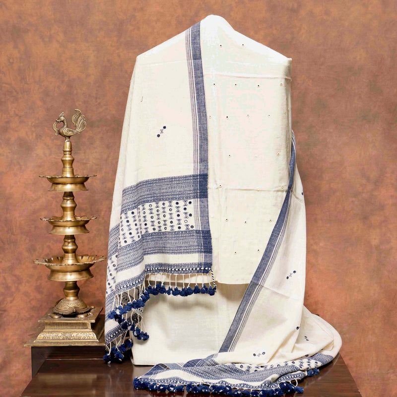 Handloom Kala Cotton Unstitched Suit Set with Mirror Work