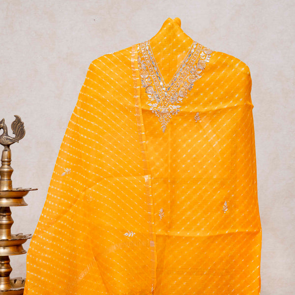 Kota Silk Tie-Dye Kurta & Dupatta – Zari Embroidery
