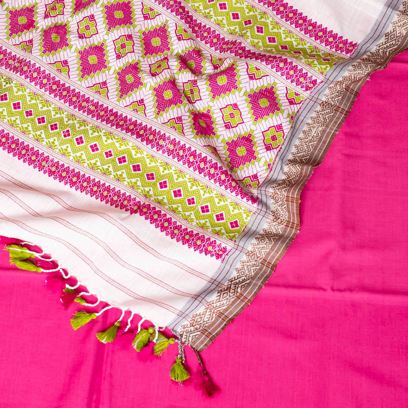 Handloom Cotton Suit Set with Multicolour Woven Dupatta