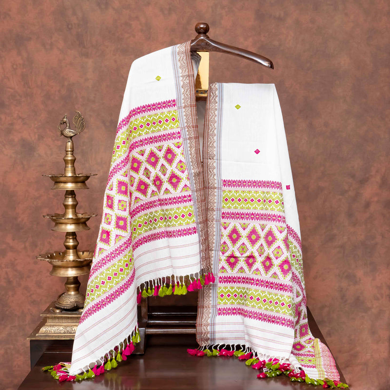 Handloom Cotton Suit Set with Multicolour Woven Dupatta