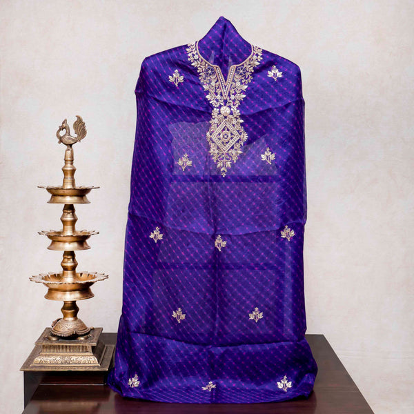 Hand Tie-Dye Kota Silk Kurta & Dupatta with Zari Hand Embroidery