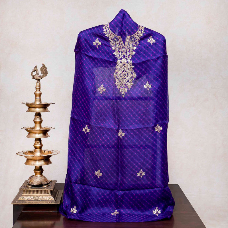 Hand Tie-Dye Kota Silk Kurta & Dupatta with Zari Hand Embroidery
