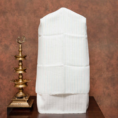 Handloom Linen Suit Set with Silver Zari Stripes & Kashmiri Embroidered Dupatta