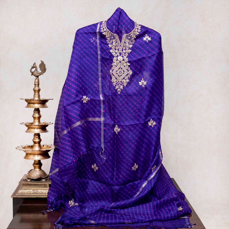 Hand Tie-Dye Kota Silk Kurta & Dupatta with Zari Hand Embroidery