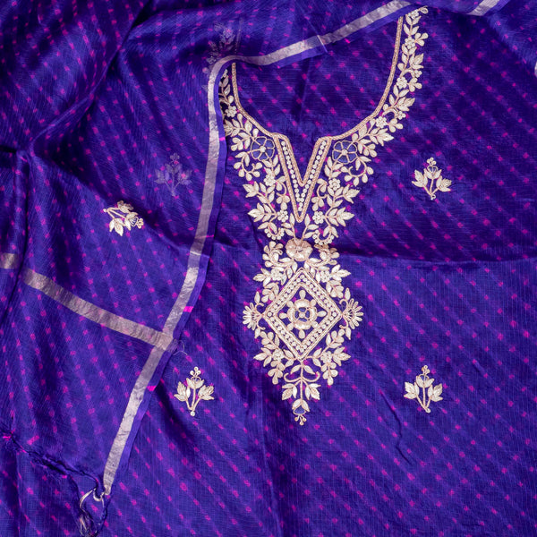 Hand Tie-Dye Kota Silk Kurta & Dupatta with Zari Hand Embroidery