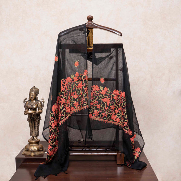 Handloom Kala cotton Kurta fabric with Kashmiri embroidered Dupatta