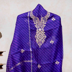 Hand Tie-Dye Kota Silk Kurta & Dupatta with Zari Hand Embroidery