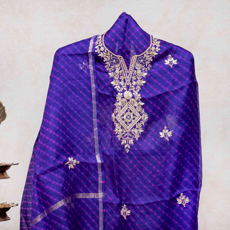 Hand Tie-Dye Kota Silk Kurta & Dupatta with Zari Hand Embroidery