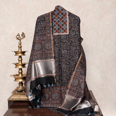 Hand Block Ajrakh Chanderi Silk Kurta Fabric & Dupatta