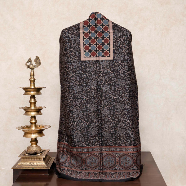 Hand Block Ajrakh Chanderi Silk Kurta Fabric & Dupatta