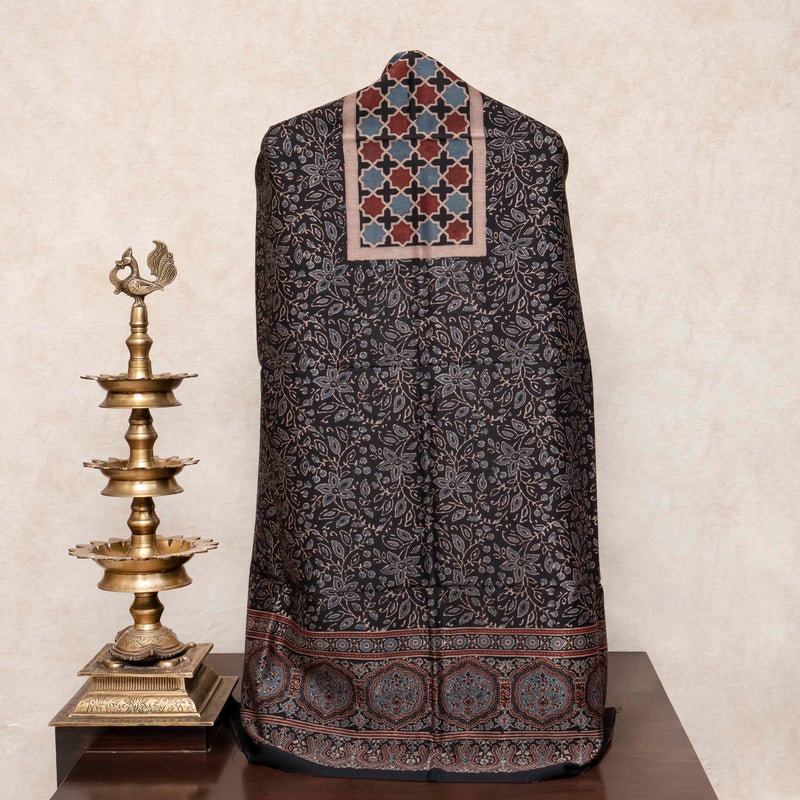 Hand Block Ajrakh Chanderi Silk Kurta Fabric & Dupatta