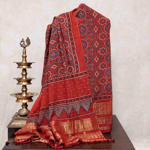 Handloom Kala Cotton Ajrakh Kurta Fabric & Dupatta
