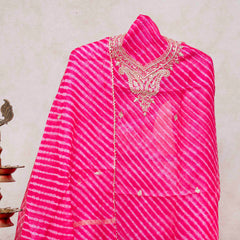 Kota Silk Tie-Dye Kurta & Dupatta – Zari Embroidery