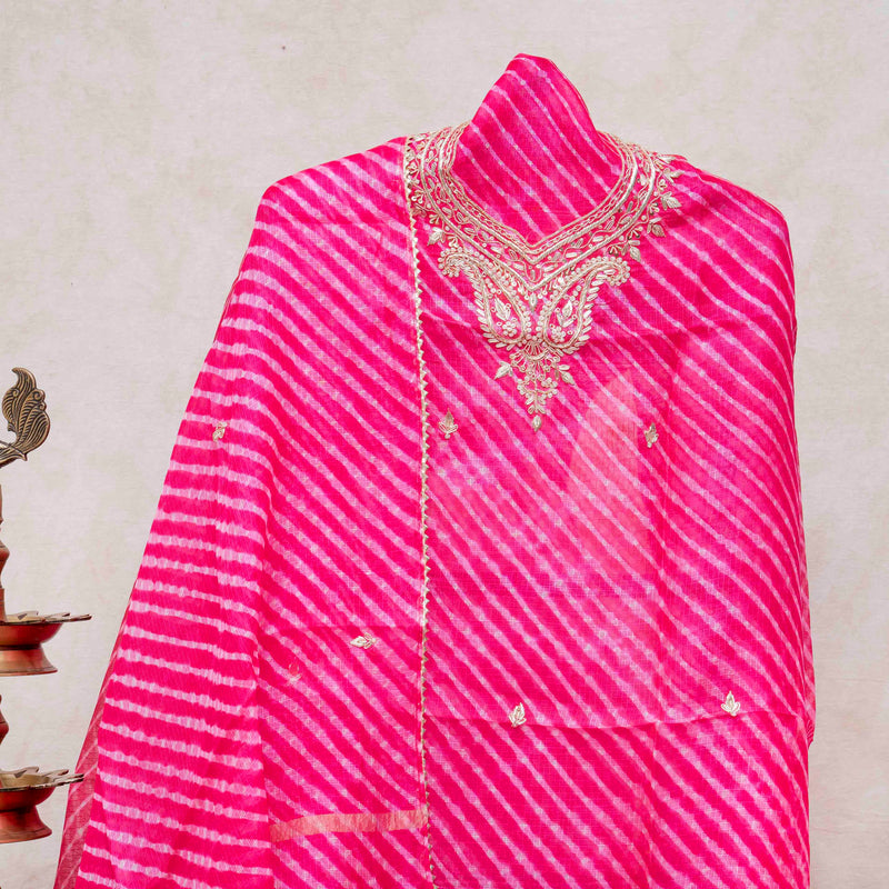 Kota Silk Tie-Dye Kurta & Dupatta – Zari Embroidery