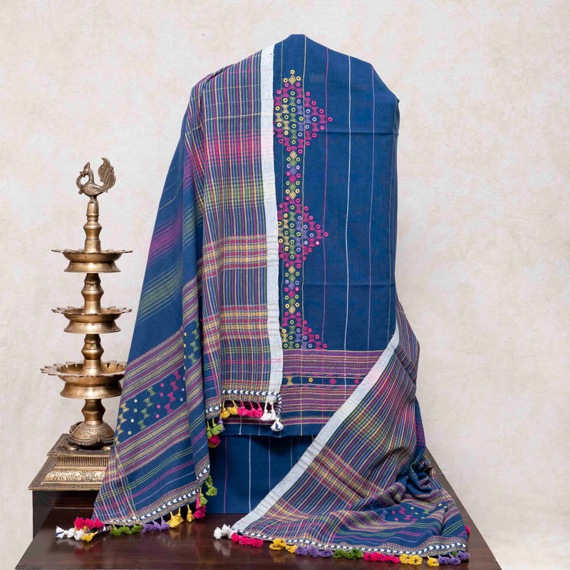 Handloom Kala Cotton Unstitched Suit Set with Mirror Work