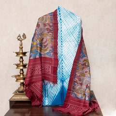 Hand Tie-Dye Chanderi Silk Kurta Fabric with Hand-Painted Kalamkari Tussar Silk Dupatta