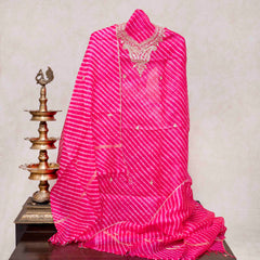 Kota Silk Tie-Dye Kurta & Dupatta – Zari Embroidery
