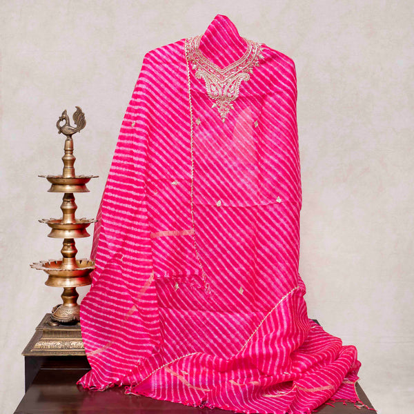 Kota Silk Tie-Dye Kurta & Dupatta – Zari Embroidery