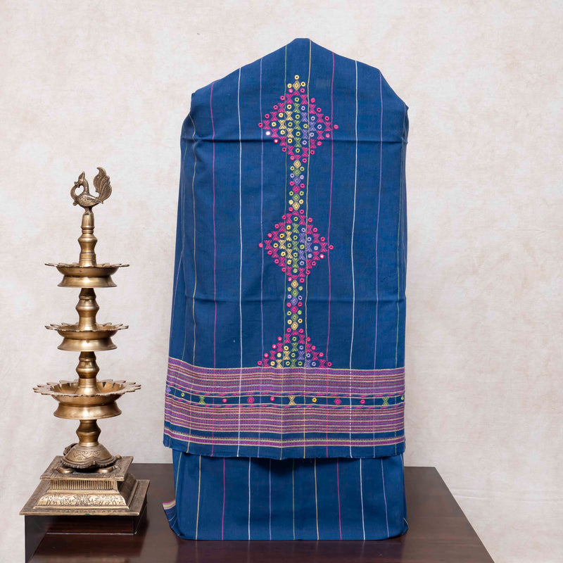 Handloom Kala Cotton Unstitched Suit Set with Mirror Work