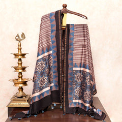 Ajrakh Hand Block Chanderi Silk Kurta Fabric & Dupatta