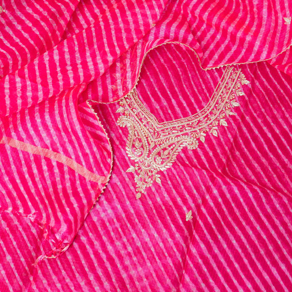 Kota Silk Tie-Dye Kurta & Dupatta – Zari Embroidery