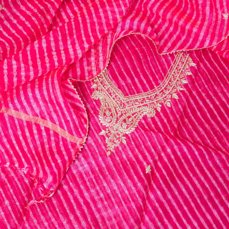 Kota Silk Tie-Dye Kurta & Dupatta – Zari Embroidery