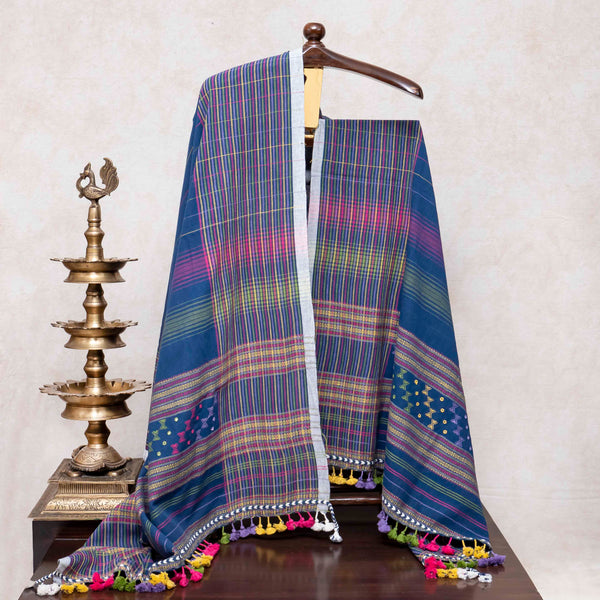 Handloom Kala Cotton Unstitched Suit Set with Mirror Work