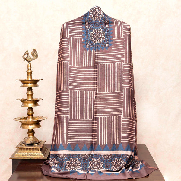 Ajrakh Hand Block Chanderi Silk Kurta Fabric & Dupatta
