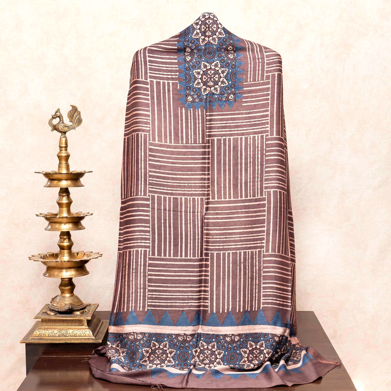 Ajrakh Hand Block Chanderi Silk Kurta Fabric & Dupatta