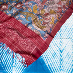 Hand Tie-Dye Chanderi Silk Kurta Fabric with Hand-Painted Kalamkari Tussar Silk Dupatta