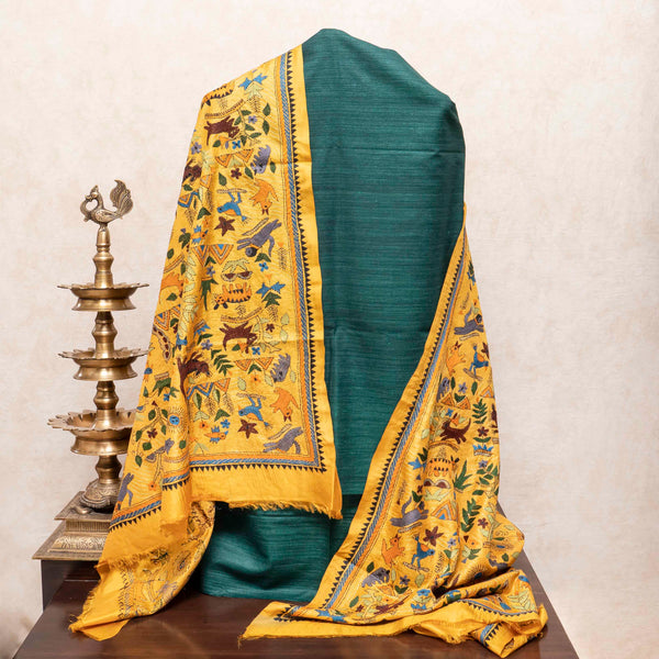Handloom Khadi Silk Suit Set with Pure Silk Kantha Embroidered Dupatta