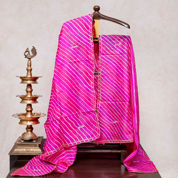 Tussar Silk Leheriya Kurta & Dupatta with Zari Hand Embroidery