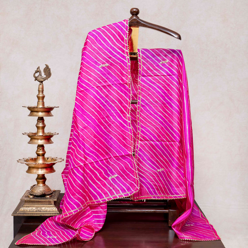 Tussar Silk Leheriya Kurta & Dupatta with Zari Hand Embroidery