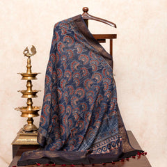 Hand Block Chanderi Ajrakh Kurta Fabric & Hand Block Chanderi Ajrakh Dupatta