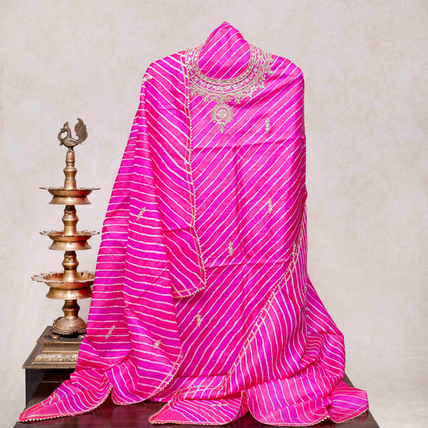 Tussar Silk Leheriya Kurta & Dupatta with Zari Hand Embroidery