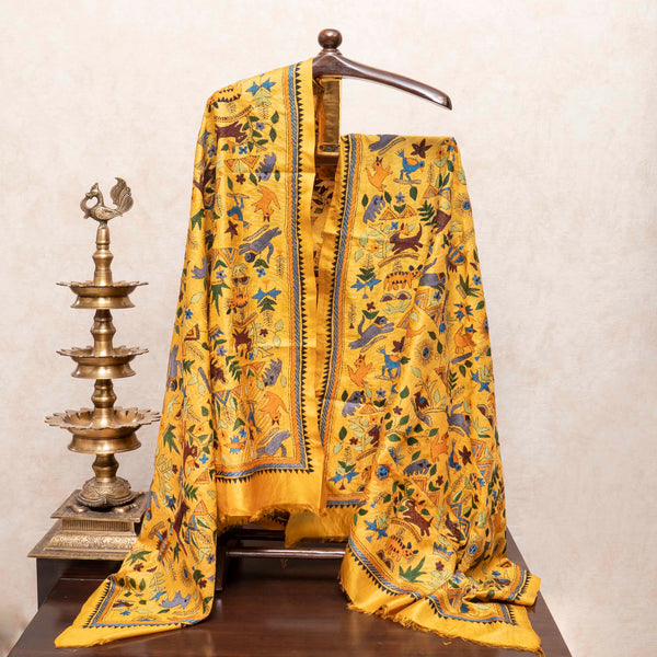 Handloom Khadi Silk Suit Set with Pure Silk Kantha Embroidered Dupatta