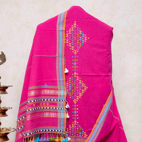 Handloom Kala Cotton Mirror Work Unstitched Suit Set