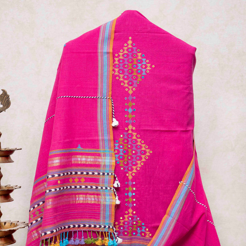 Handloom Kala Cotton Mirror Work Unstitched Suit Set