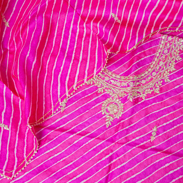 Tussar Silk Leheriya Kurta & Dupatta with Zari Hand Embroidery
